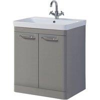 Clifton Basalt Grey Bathroom 2-Door Standing Unit with White Basin 80cm Wide