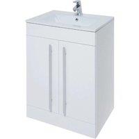 Clifton White 2 Door Floor Bathroom Standing Unit with Ceramic Basin 60cm Wide