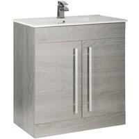 Clifton Silver Oak Bathroom 2 Door Standing Unit with Ceramic Basin 80cm Wide in Light Grey