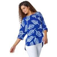 Roman Women's Leaf Print Relaxed Tunic Top in Blue | Size: 16