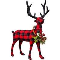 Shatchi Tartan Reindeer 35cm - Decorative Free Standing Figurine in Red