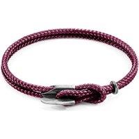 ANCHOR & CREW Men's Padstow Silver & Rope Bracelet in Purple | Size: 23 cm