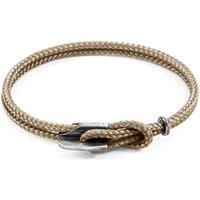 ANCHOR & CREW Men's Padstow Silver & Rope Bracelet in Light Brown | Size: 19 cm