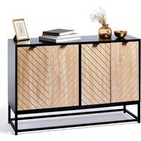 VonHaus Dalton Chevron Wood Effect 4 Door Living Room Sideboard in Black