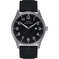 Elevon Men's Crosswind Canvas-Overlaid Leather-Band Watch w/ Date in Black