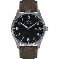 Elevon Men's Crosswind Canvas-Overlaid Leather-Band Watch w/ Date in Olive