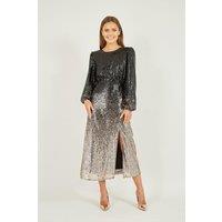 Yumi Women's Black & Gold Sequin Ombre Long Sleeve Midi Dress | Size: 8