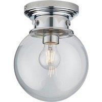 Netlighting Cheswick Semi Flush Ceiling Light Chrome Clear Glass Globe Shade IP44 in Grey