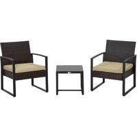 OUTSUNNY 3 Pieces Rattan Dining Set Patio Bistro Table Chair Conversation Set in Beige