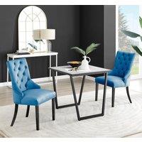 FurnitureboxUK Carson White Marble Effect Square Dining Table & 2 Velvet Belgravia Black Leg Chairs in Blue