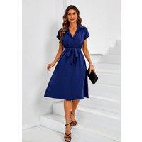 FS Collection Women's Short Sleeve Shirt Midi Dress in Navy | Size: Large