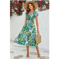 FS Collection Women's Floral Print Wrap Dress In Yellow & Green | Size: XS