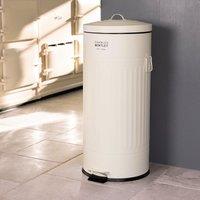 Charles Bentley 30L Retro Steel Waste Rubbish Kitchen Pedal Bin in Off-White