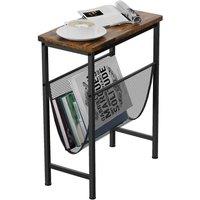 Costway Industrial Sofa Side Table Coffee Snack Table w/ Shelf in Brown