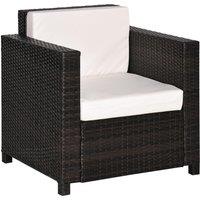 OUTSUNNY Rattan Garden Armchair, Cushioned Single Rattan Chair in Brown