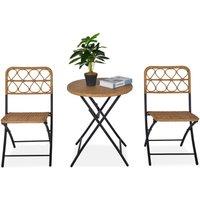 OUTSUNNY 3 PCS Foldable Rattan Wicker Bistro Set, Coffee Table & Chairs in Yellow