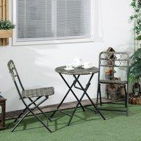 OUTSUNNY 3 PCS Foldable Rattan Wicker Bistro Set, Coffee Table & Chairs in Grey