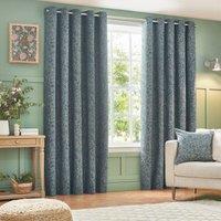 Wylder Nature Grantley Floral Jacquard Eyelet Curtain Pair in Blue | Size: 117 cm width x 137 cm drop