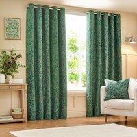 Wylder Nature Grantley Floral Jacquard Eyelet Curtain Pair in Emerald | Size: 168 cm width x 183 cm drop