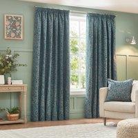 Wylder Nature Grantley Floral Jacquard Pencil Pleat Curtain Pair in Blue | Size: 168 cm width x 183 cm drop