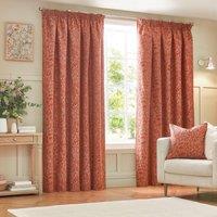 Wylder Nature Grantley Floral Jacquard Pencil Pleat Curtain Pair in Burnt Orange | Size: 168 cm width x 183 cm drop