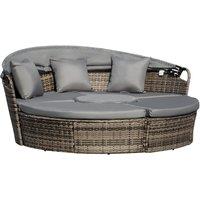 OUTSUNNY 4 Piece Rattan Garden Daybed, Sun Lounger Sofa Set with Canopy in Dark Grey