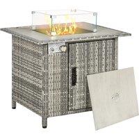 OUTSUNNY Rattan Gas Fire Pit Table with Rain Cover, Windscreen & Lava Stone, 50, 000 BTU in Grey