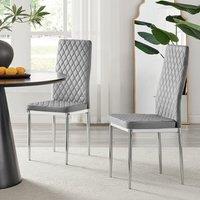 FurnitureboxUK Set of 4 Milan High Back Soft Touch Diamond Pattern Velvet Dining Chairs With Silver Chrome Metal Legs in Grey
