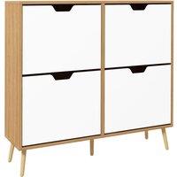 HOMCOM Shoe Storage Cabinet with 4 Flip Drawers for 16 Pairs of Shoes in Natural