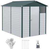 OUTSUNNY 9'x6' Galvanised Metal Garden Shed Tool Storage Shed for Patio in White