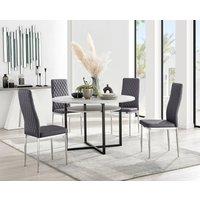 FurnitureboxUK Adley Grey Concrete Effect Round Dining Table & 4 Velvet Milan Chairs