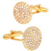 Charles William Men's Premium Round Gold Cufflinks With Encrusted Clear Stones