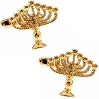 Charles William Men's Luxury Gold Cufflinks in Menorah Candelabra Shape with Light Candle Branches