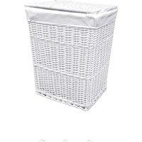 Arpan Medium White Wicker Washing Cloth Basket With White Lining