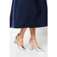 Coast Women's Treat Faux Leather Cross Strap Pointed Block Heel Court Shoes in Silver | Size: 3