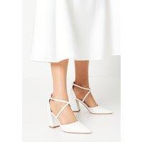 Coast Women's Treat Faux Leather Cross Strap Pointed Block Heel Court Shoes in White | Size: 8
