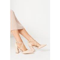 Coast Women's Treat Faux Leather Cross Strap Pointed Block Heel Court Shoes in Nude | Size: 3