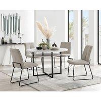 FurnitureboxUK Adley Grey Concrete Effect Round Dining Table & 4 Halleyy Fabric Chairs in Taupe