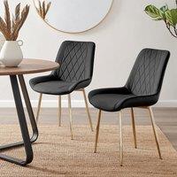 FurnitureboxUK Set of 2 Pesaro Luxury Soft Touch Diamond Pattern Velvet Dining Chairs With Gold Chrome Metal Legs in Black