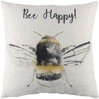 Evans Lichfield Bee Happy Hand-Painted Bee Cushion in Off-White
