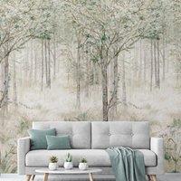 Grandeco Fairytale Trees 3 lane repeatable Mural 2.8 x 1.59m in Green