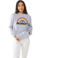 Disney Women's Mickey Rainbow Crew Sweatshirt in Grey | Size: Small