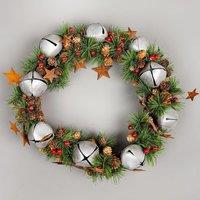 Shatchi 25cm Bells Stars & Pine Green Christmas Wreath