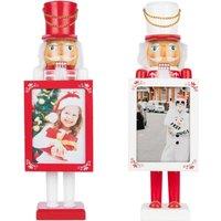 Shatchi 38cm Wooden Nutcrackers Figures Photo Holders Christmas Ornament 2Pcs Set
