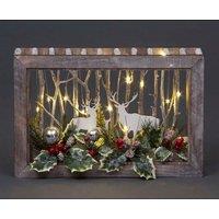 Shatchi B/O LED Wooden Reindeer Scene - Rectangle Shape - W45xD8.5xH29cm in Brown