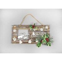 Shatchi Twig Wall Hanging Glitter Scene Christmas Decoration - W40xL20cm in Brown