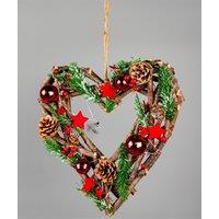 Shatchi 30cm Prelit Heart Wreath Battery Operated - Wooden Twigs Base Decorated in Red