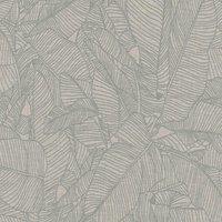 A.S. Creation Leaf Striped Faux Linen Effect Modern Textured Wallpaper in Grey