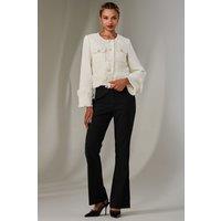 Jolie Moi Women's Tweed Fringe Hem Jacket in Cream | Size: 2XL