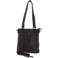 Ashwood Leather Women's 'Perfezione' Vintage Woven Leather Shoulder Bag in Dark Brown